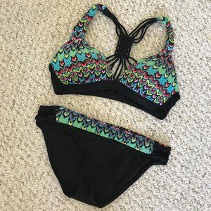 Tribal Colorful Patterned Bikini w Detailed Back